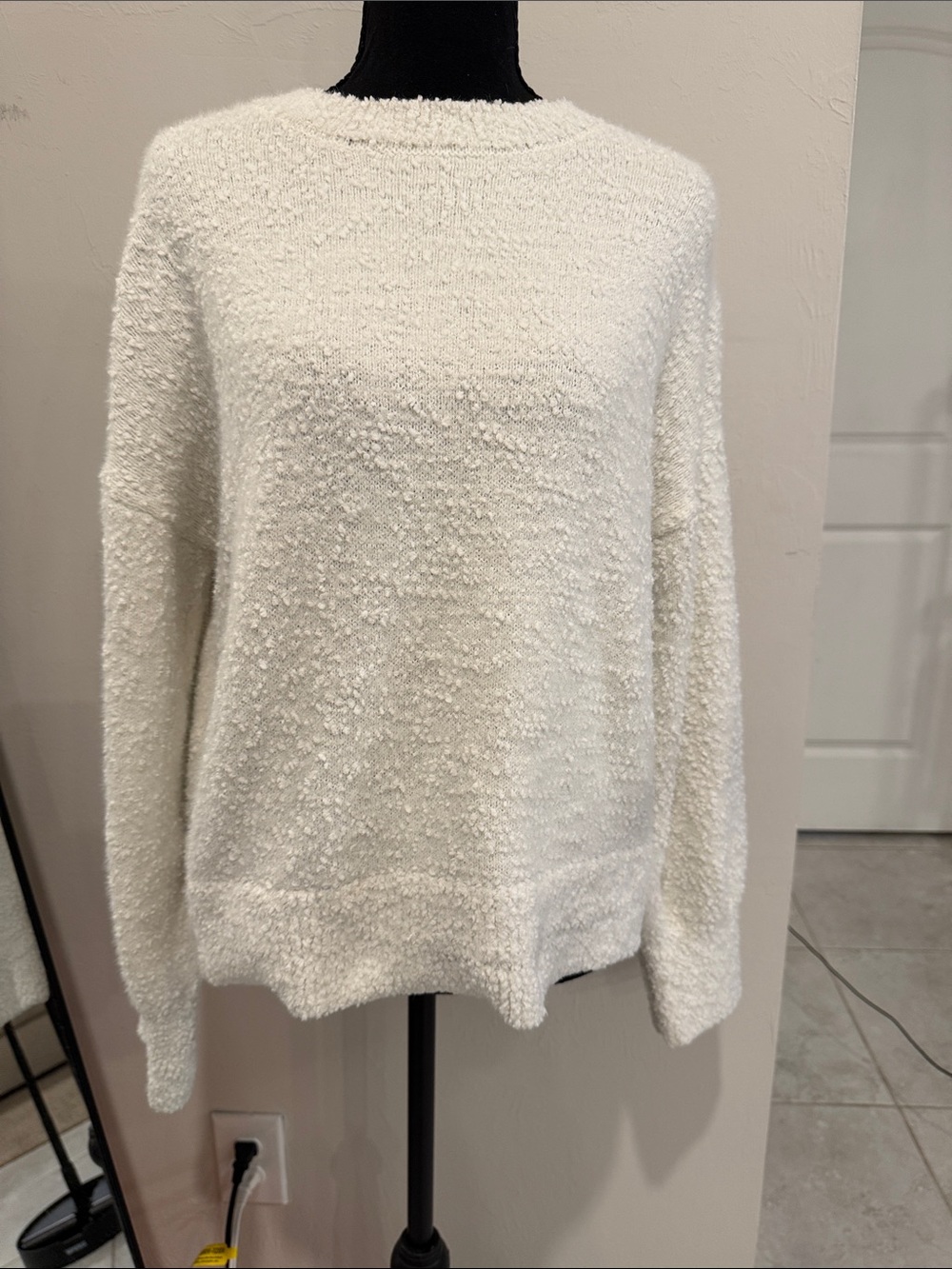 Sanctuary Cream Bouclé Crewneck Sweater